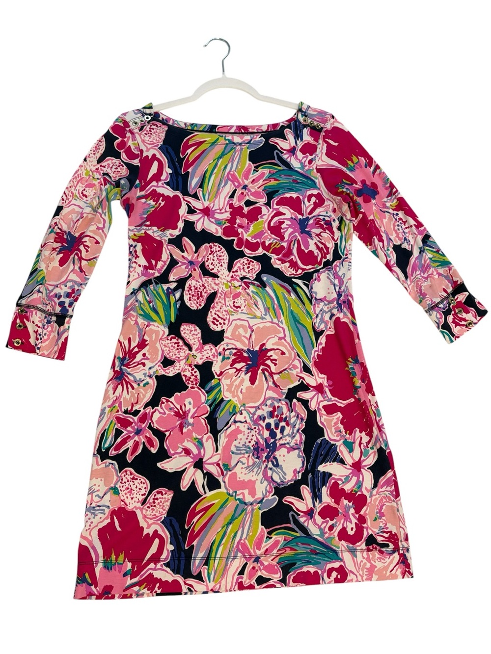 Lilly Pulitzer Pink Tropical Floral Shift Dress Medium Resort Coastal Preppy - Picture 2 of 9
